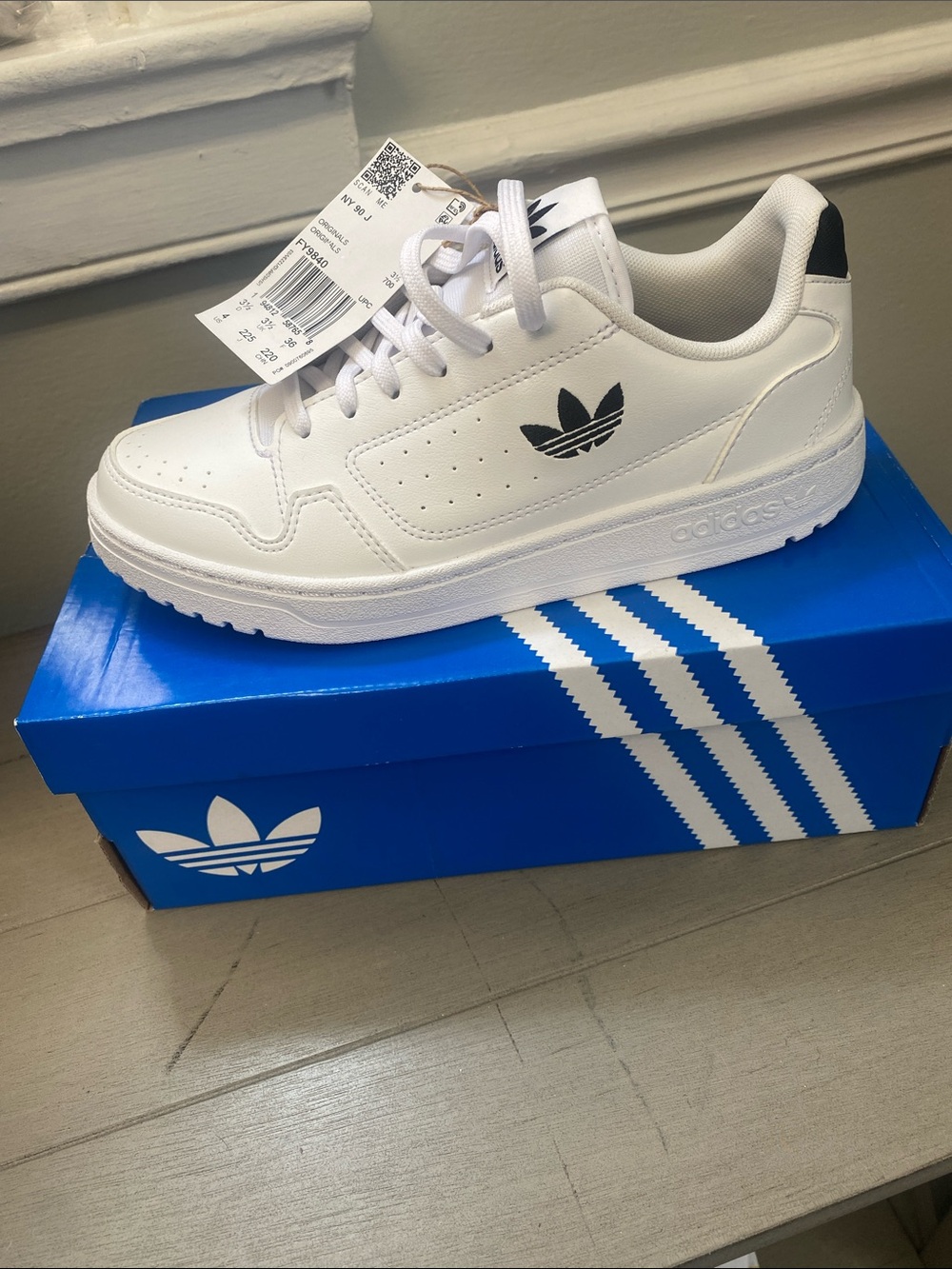 adidas Kids White Sneakers with Black Trefoil Accent